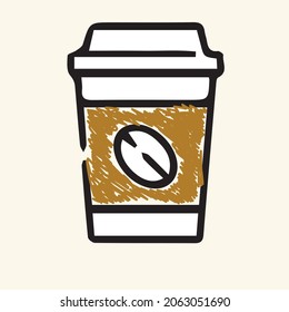icono de dibujo, taza de café de papel, café, lindo, vector