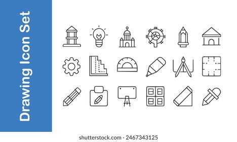 Drawing Icon Set with editable vector. 
