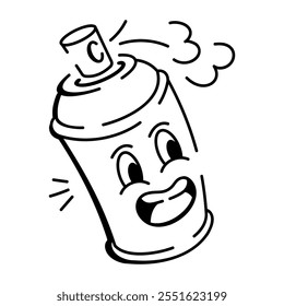 Drawing icon of a spray paint can with a worried face

