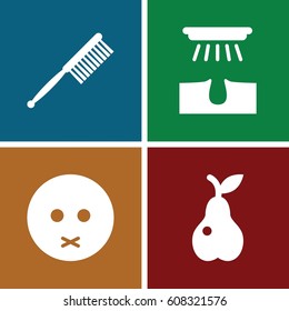 Drawing icons set. set of 4 drawing filled icons such as hair removal, toothbrush, sad emot