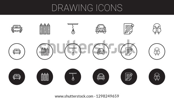 drawing\
icons set. Collection of drawing with car, pencils, lamp, pencil,\
walrus. Editable and scalable drawing\
icons.