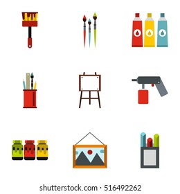 Drawing icons set. Flat illustration of 9 drawing vector icons for web