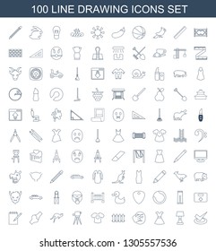 drawing icons. Trendy 100 drawing icons. Contain icons such as tick, table lamp, dress, facepalm, fence, t shirt with heart, theodolite, kangaroo. drawing icon for web and mobile.