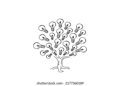 Zeichnen von Ideen Wachstumskonzept handgezeichnet Glühbirnen Baum