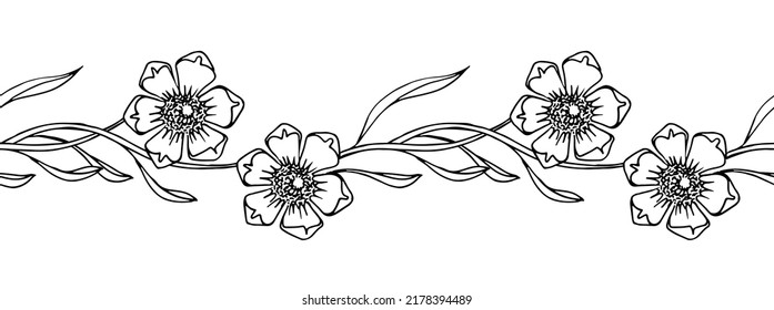 Ilustración de dibujo marco abstracto de friso de flores de rosa