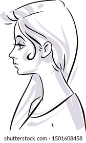 Drawing illustration of beautiful female profile face. Vector illustration