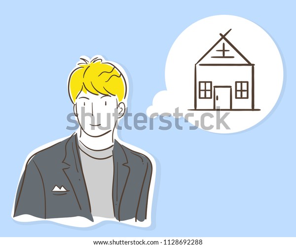 drawing\
Illustration business men are\
thinking of buying house vector\
Hand-drawn