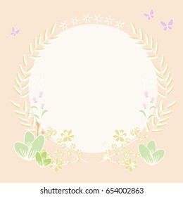 Drawing illustration circle plant border with butterfly and floral