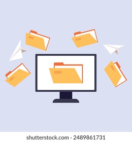 Drawing an illustration of a computer screen and sending and uploading files and files in a beautiful, professional manner