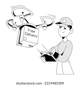 Ilustración de dibujos de la entrega de drones 