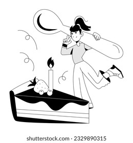 Ilustración de dibujo de la tarta de comer 