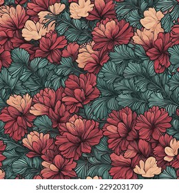 Zeichnungen Illustration von Blumen, Blumen, Mustern, mit Retro- und Vintage-Stil, nahtlos