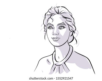 Drawing illustration of handsome female face. Vector illustration