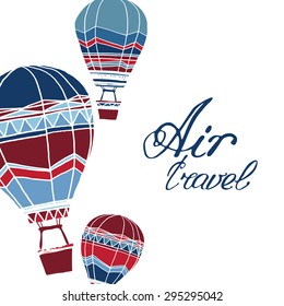 Drawing Illustration of hot air balloons floating in the sky. Represents freedom, travel, mobility, and fun, illustration, background, greeting card. Hot Air Balloon 