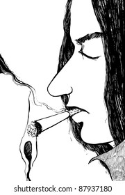 drawing illustration of man burning a cigarette