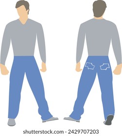 Drawing or illustration of a man wearing a long-sleeved t-shirt and pants
