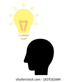 Drawing of illustration of a person who has a bright idea, a lamp that lights up above his head