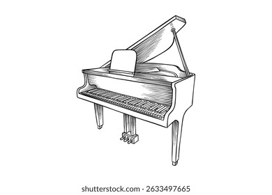drawing illustration of piano with classic look