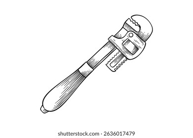 desenho ilustração de chave de tubo com técnica de escultura