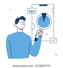 Una ilustración de dibujo que representa a un personaje haciendo un análisis App