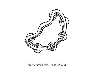drawing illustration of a tambourine musical instrument with carving technique