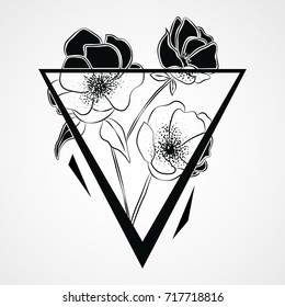 drawing illustration triangle flower for t-shirt design. tatto design. mystic symbolic