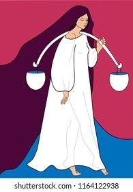 drawing with the image of a beautiful slender girl with luxurious long hair, personifies the sign of the zodiac Libra