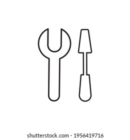drawing image of a customization symbol, repair, wrench, screwdriver, tool, icon black on a white background