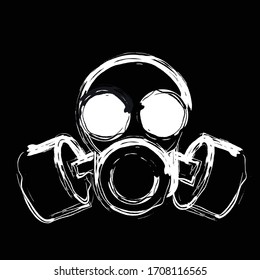 Drawing image of gas mask on black background, vector illustration