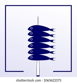 drawing of impaled sardines, "espeto" typical food from malaga, spain. vectorized illustration of fresh fish with salt to make the embers.