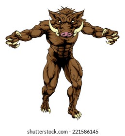 Drawing of an imposing boar sports character mascot standing