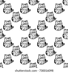 Drawing ink fun kitten. Seamless black and white pattern.
For design of children's products, Wallpaper, textiles.
