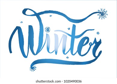 drawing, inscription with the text "Winter", lettering caliber hand-drawn ink brush vector illustration