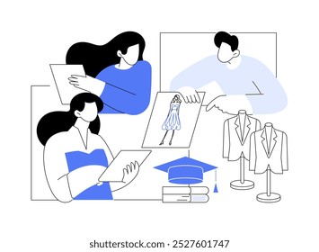 Drawing isolated cartoon vector illustrations. Group of students doing fashion sketching together, vocational school, technical skills, diversity of creative professions vector cartoon.