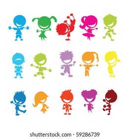 drawing of isolated colorful kids on white background