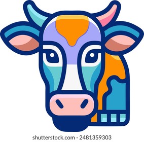Zeichnung des isolierten Kuhkopfes mit Hörnern auf weiß. Skizze Vintage Illustration 3D Avatare Set Vektorgrafik Symbol, weißer Hintergrund, Farbsymbol