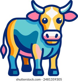 Drawing of isolated cow head with horns on white. Sketch vintage illustration 3D avatars set vector icon, white background, color icon