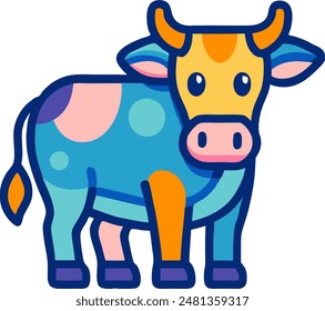 Drawing of isolated cow head with horns on white. Sketch vintage illustration 3D avatars set vector icon, white background, color icon