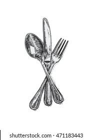 Drawing of isolated cutlery on the white background