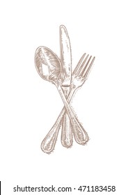 Drawing Of Isolated Cutlery On The White Background