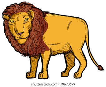Drawing of an isolated lion with head turned