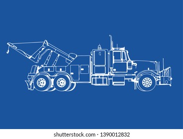 drawing isolated road truck vector on blue background