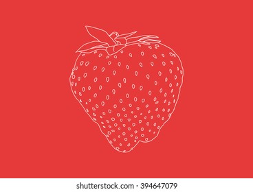 Drawing isolated vector strawberry on red background