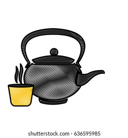 drawing japanese teapot teacup drink oriental image