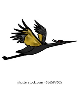drawing japanese traditional bird crane feathers flying