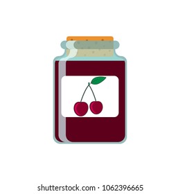Drawing jars with cherry jam. Vector illustration on white background.