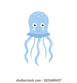 Drawing of a jellyfish isolated on a white background. Vector flat illustration for children's book and children. Cartoon character inhabitants of the seas and ocean.