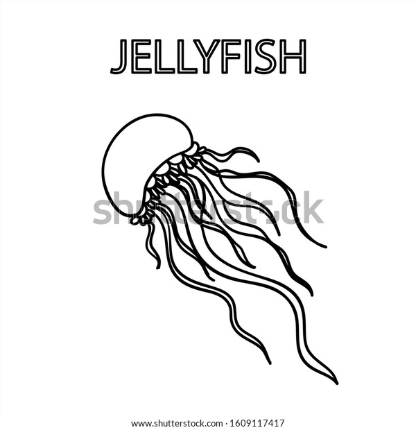 Drawing Jellyfish Single Black Linehand Drawn Stock Vector Royalty Free