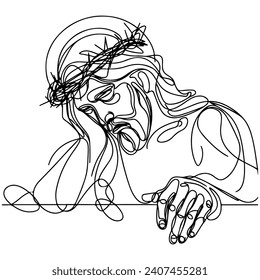 drawing of jesus christ carrying the cross drawn continuous line. Vector illustration