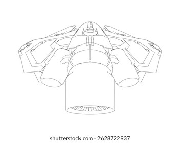 Un dibujo de un jet con un fondo blanco. El jet es un avión de combate con un ala negra